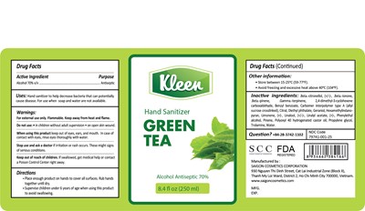 Kleen Hand Sanitizer Green Tea 250 mL Label (Kleen Greentea 250ml)
